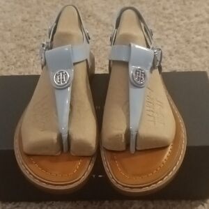 Tommy Hilfiger Light Blue Patent T-Strap Sandals - Women